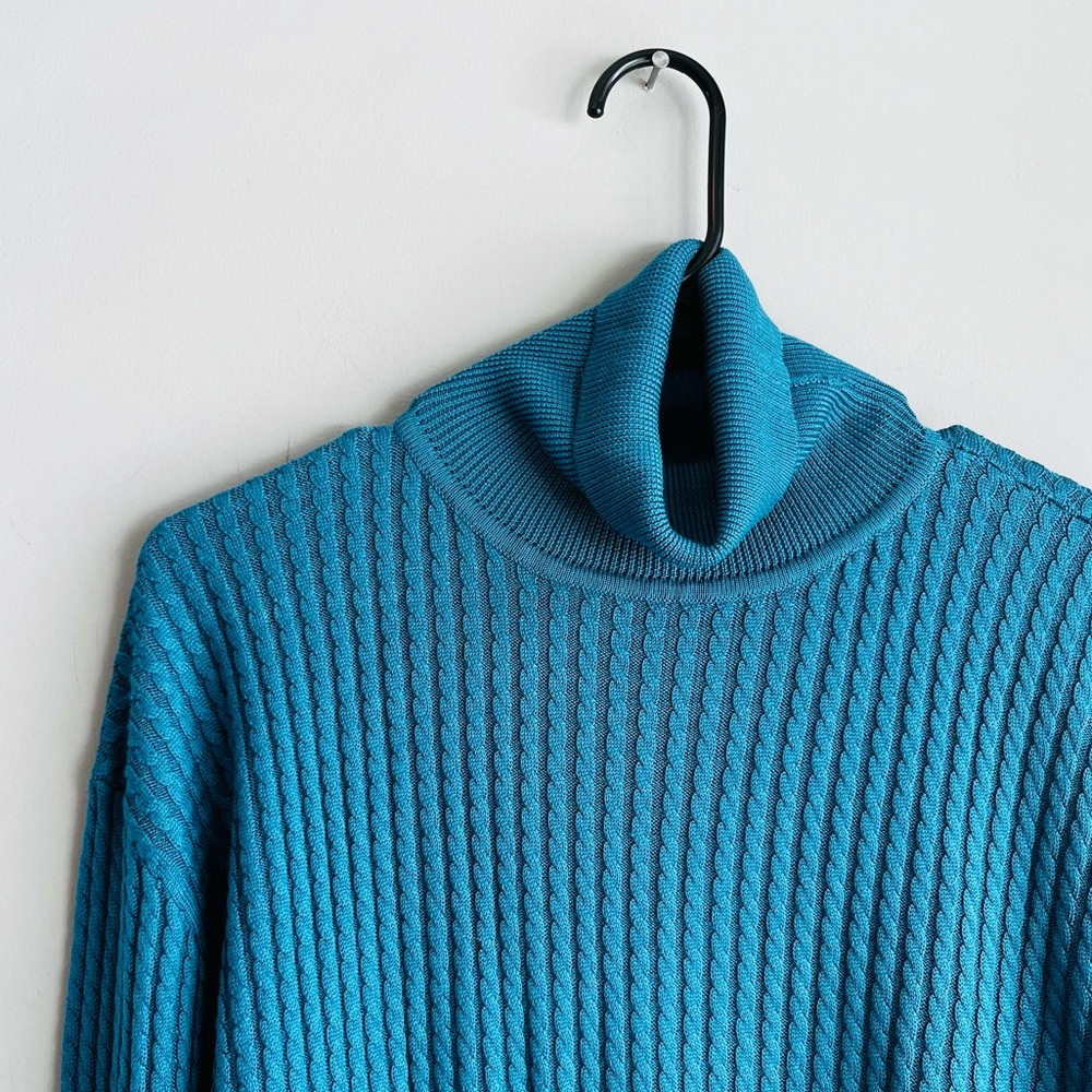 Barrie Bricken Elegant Teal Women's Turtleneck Sweater 100% Silk XL NWOT - Picture 3 of 8
